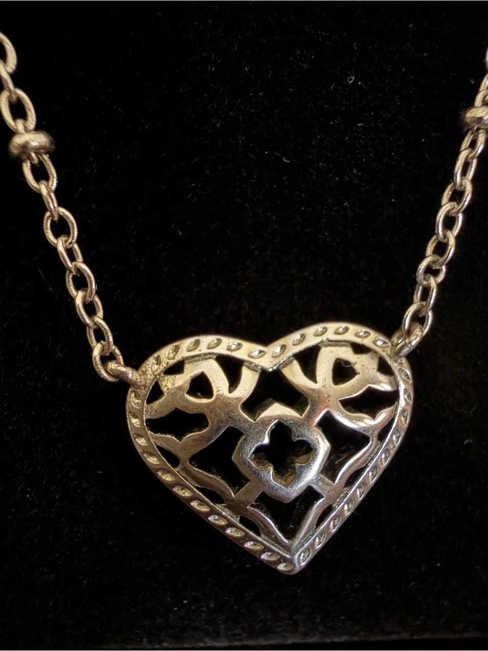 Silver Heart Double Chain Filigree Pendant Necklace